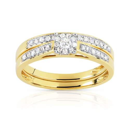 Duo alliance demi-tour solitaire or 750 2 tons diamants
