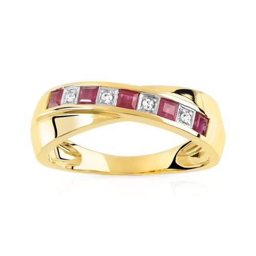 Bague or 750 2 tons croisée rubis et diamants