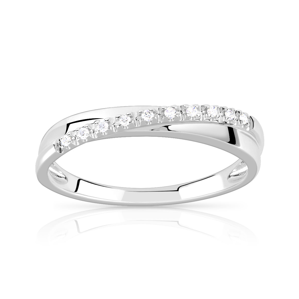Bague or 750 blanc anneaux entrelacés diamants