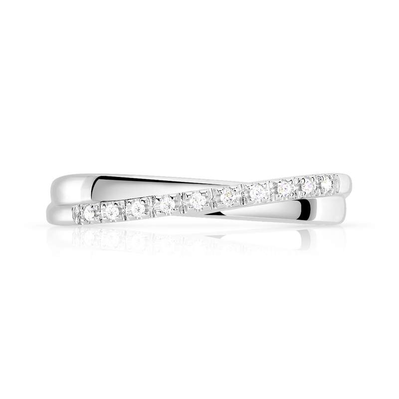 Bague or 750 blanc anneaux entrelacés diamants - vue 3