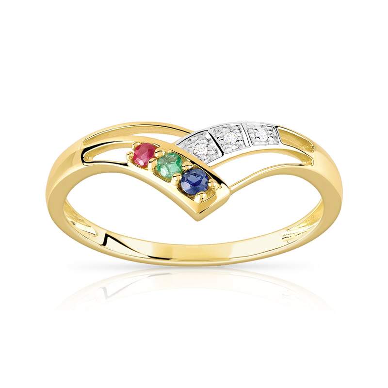 Bague or 750 2 tons 'V' pierres précieuses et diamants - vue 1