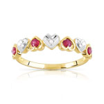 Bague or 750 2 tons coeurs rubis et diamants - vue 1