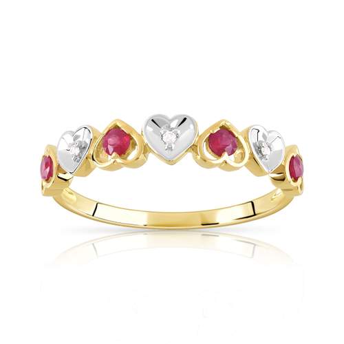 Bague or 750 2 tons coeurs rubis et diamants