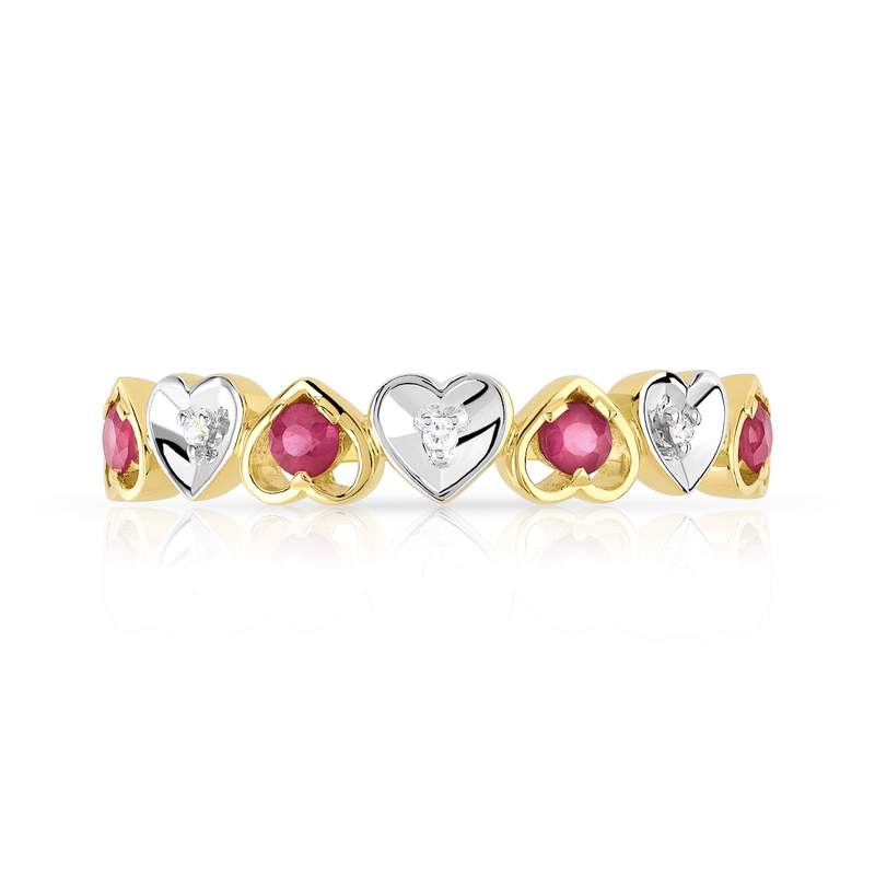 Bague or 750 2 tons coeurs rubis et diamants - vue 3