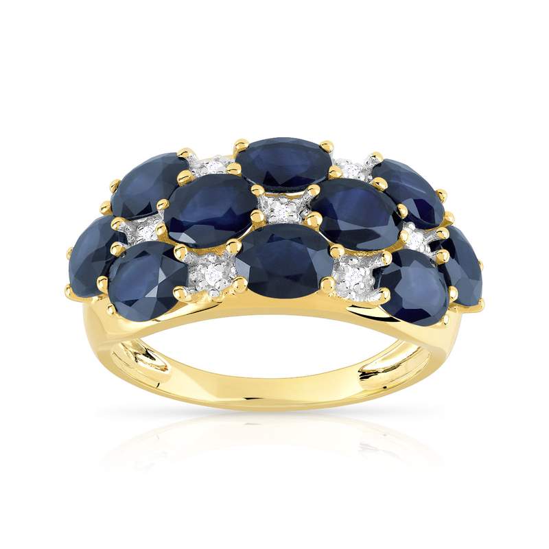 Bague or 750 2 tons saphirs ovales et diamants - vue 1