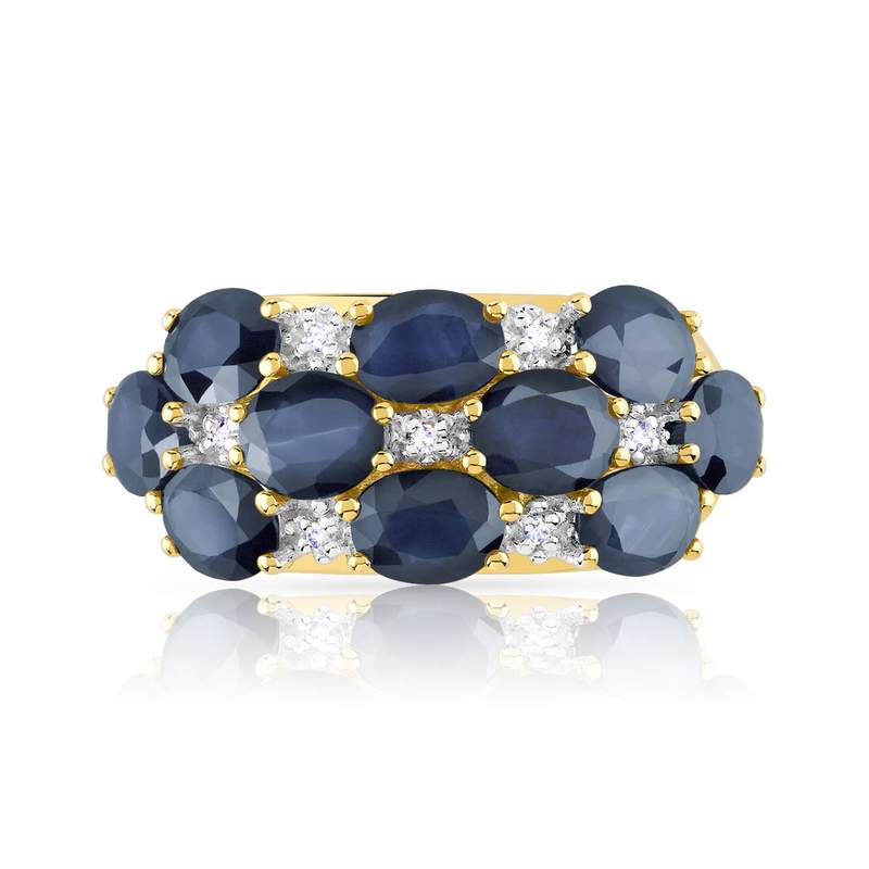 Bague or 750 2 tons saphirs ovales et diamants - vue 3