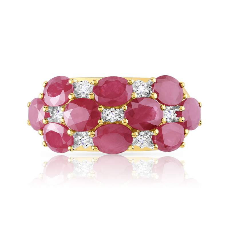 Bague or 750 2 tons rubis ovales et diamants - vue 3