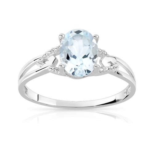 Bague or 750 blanc aigue marine ovale