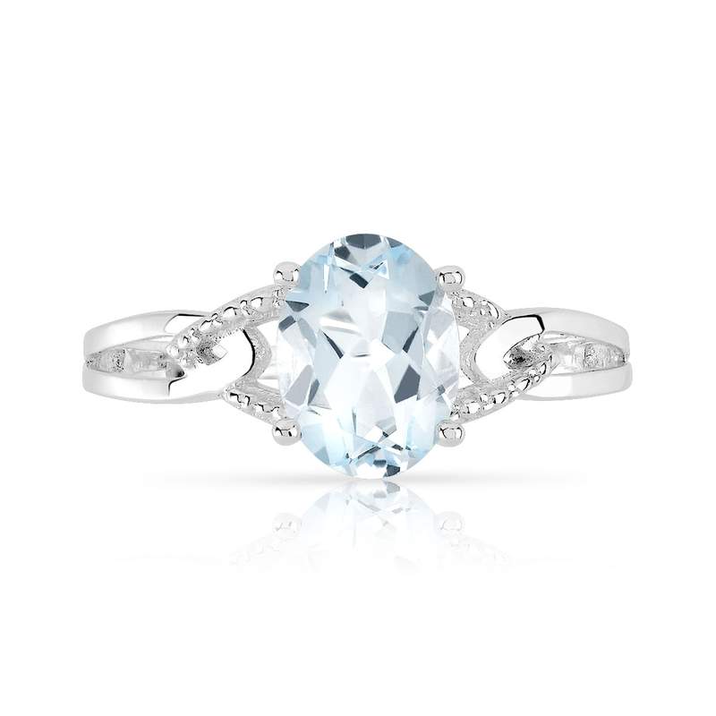 Bague or 750 blanc aigue marine ovale - vue 3