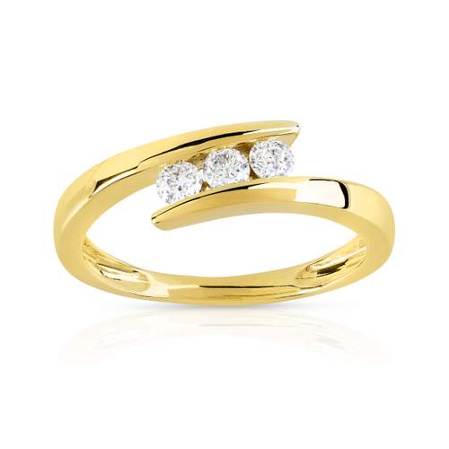 Bague or 750 jaune trilogie diamants