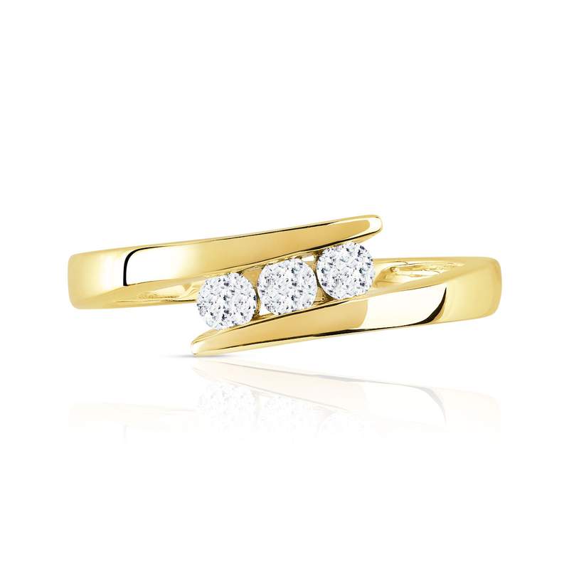 Bague or 750 jaune trilogie diamants - vue 3