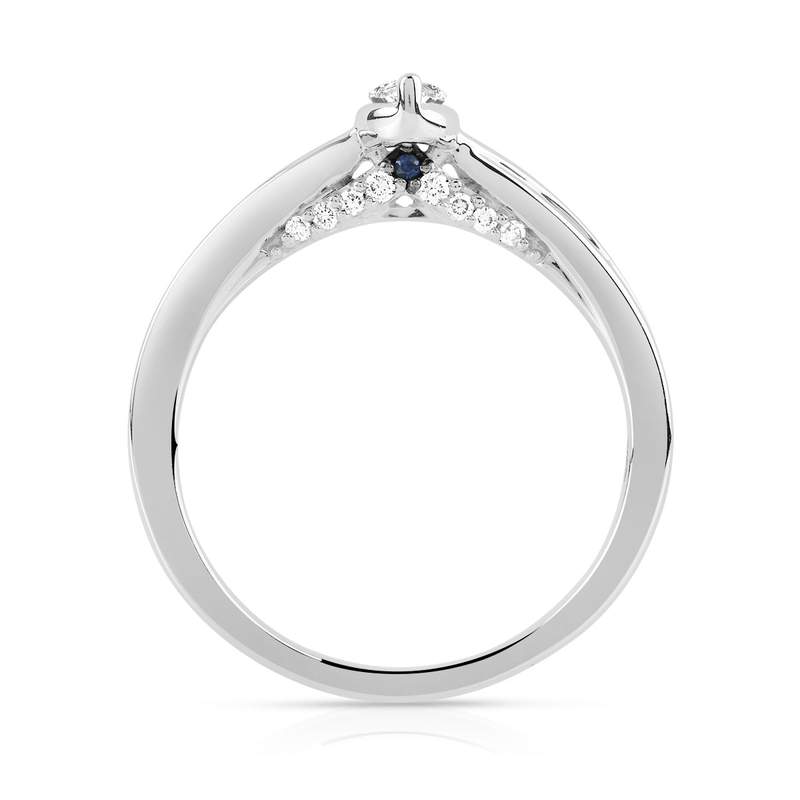 Bague or 750 blanc diamant et saphir - vue 2