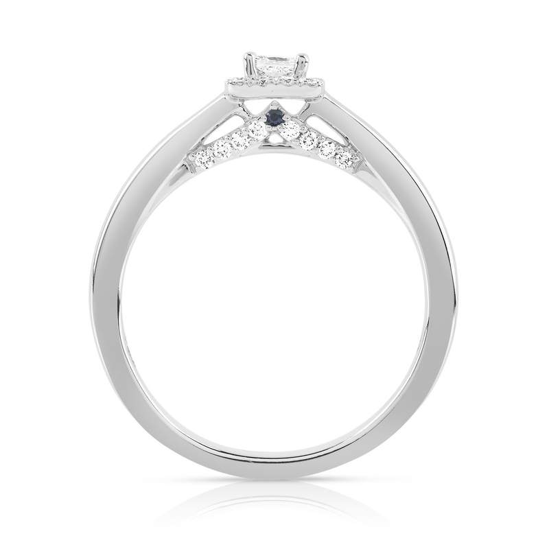 Bague or 750 blanc diamant et saphir - vue 2