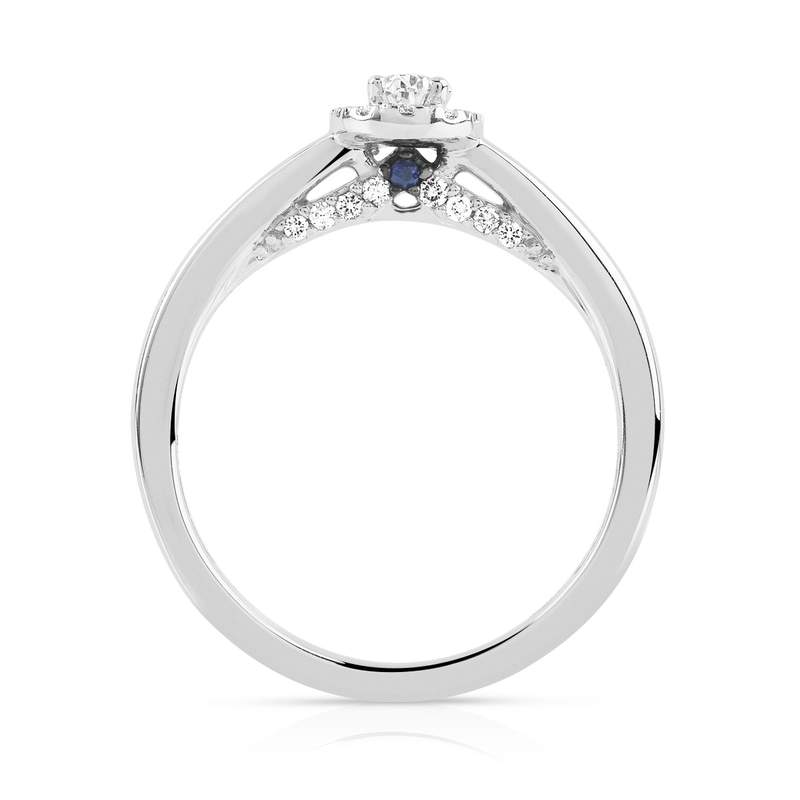 Bague or 750 blanc diamant et saphir - vue 2