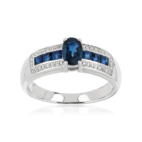 750 witgouden ring met saffieren en diamanten