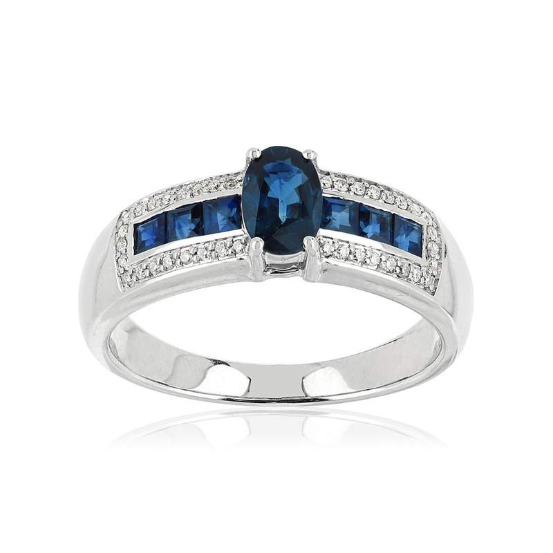 Bague or 750 blanc saphirs et diamants - vue 1