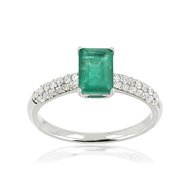 Bague or 750 blanc emeraude et diamant