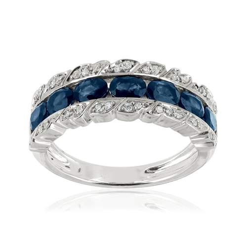 Bague or 750 blanc saphir et diamant
