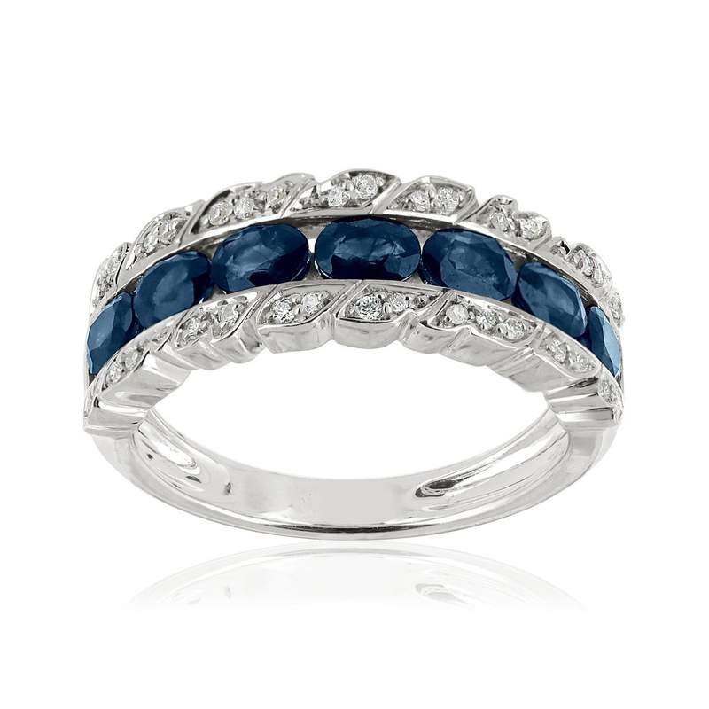 Bague or 750 blanc saphir et diamant - vue 1