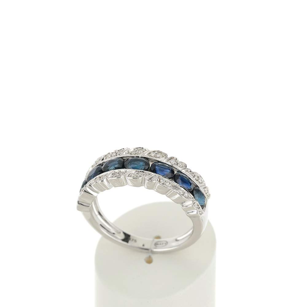 Bague or 750 blanc saphir et diamant - vue 2