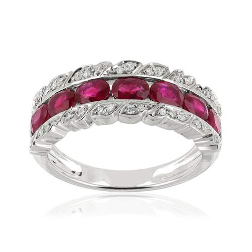 Bague or 750 blanc rubis et diamant