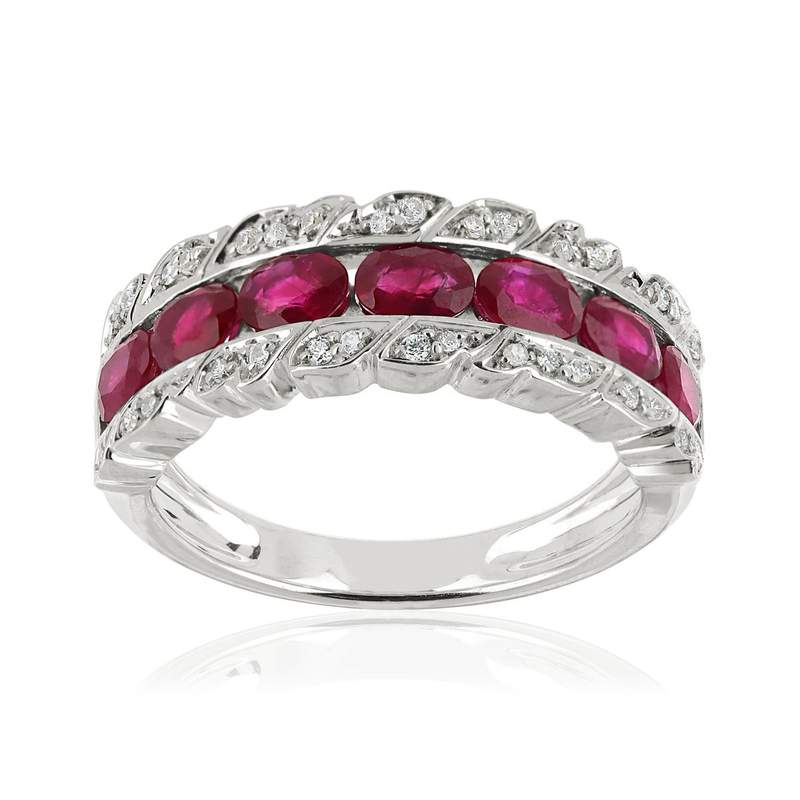 Bague or 750 blanc rubis et diamant - vue 1