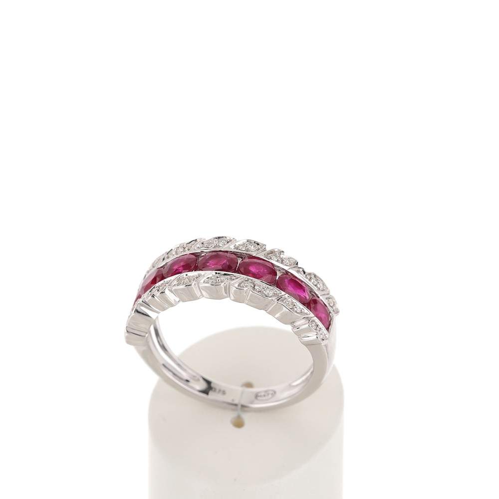 Bague or 750 blanc rubis et diamant - vue 2