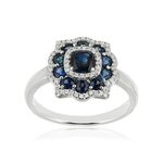 Bague or 750 blanc fleur saphirs et diamants - vue 1