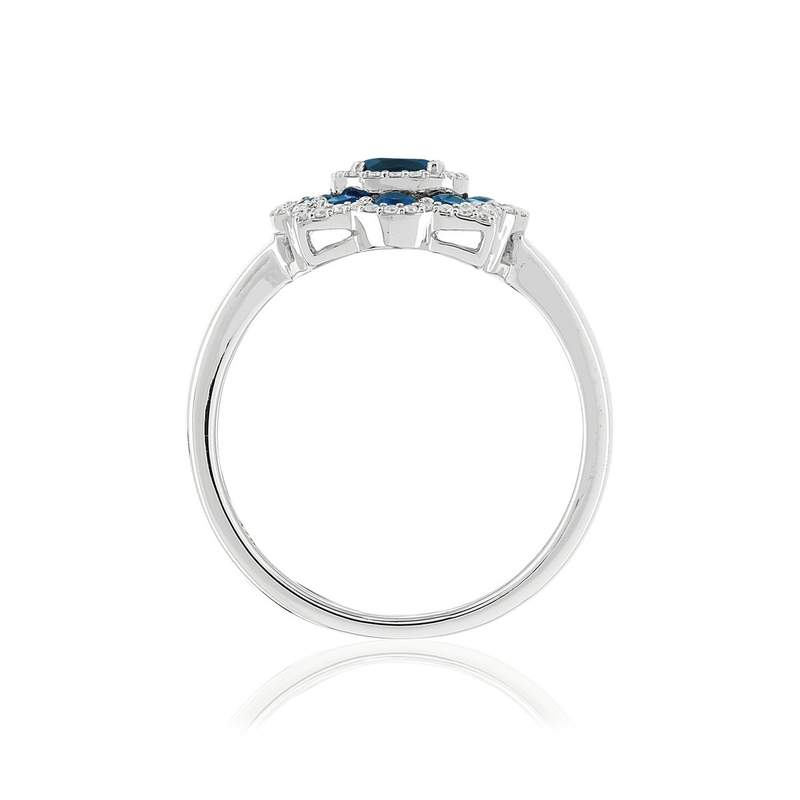 Bague or 750 blanc fleur saphirs et diamants - vue 2
