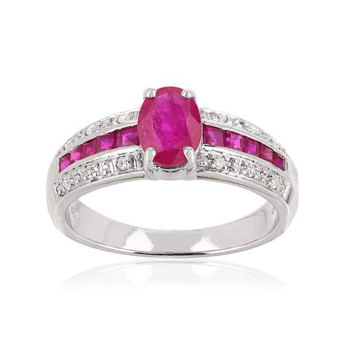 Bague or 750 blanc rubis et diamant