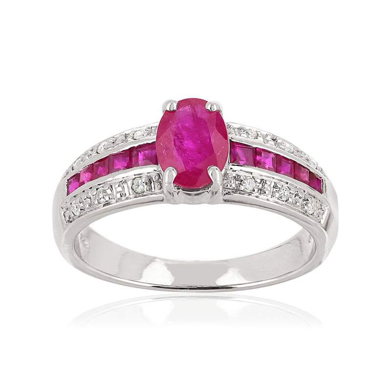Bague or 750 blanc rubis et diamant - vue 1