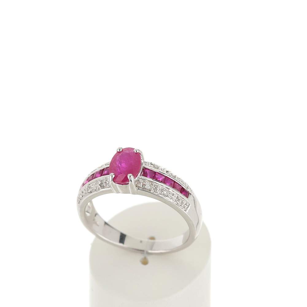 Bague or 750 blanc rubis et diamant - vue 2