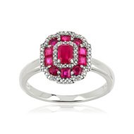 Bague or 750 blanc rubis et diamant