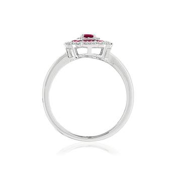 Bague or 750 blanc fleur rubis et diamants