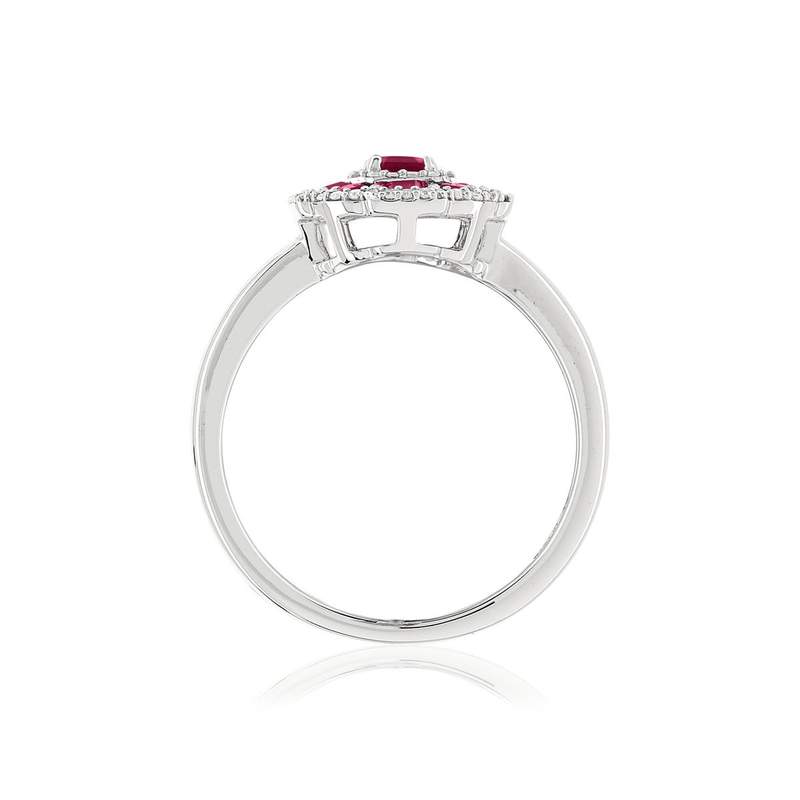 Bague or 750 blanc fleur rubis et diamants - vue 2