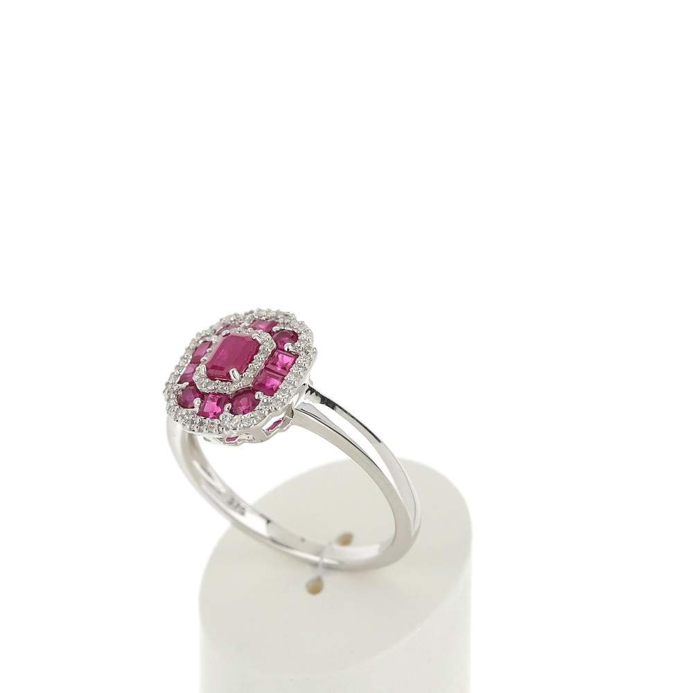 Bague or 750 blanc fleur rubis et diamants - vue 3