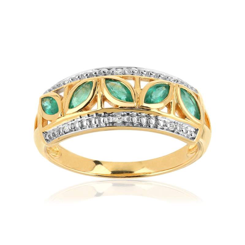 Bague or 750 2 tons émeraudes taille marquise et diamants - vue 1