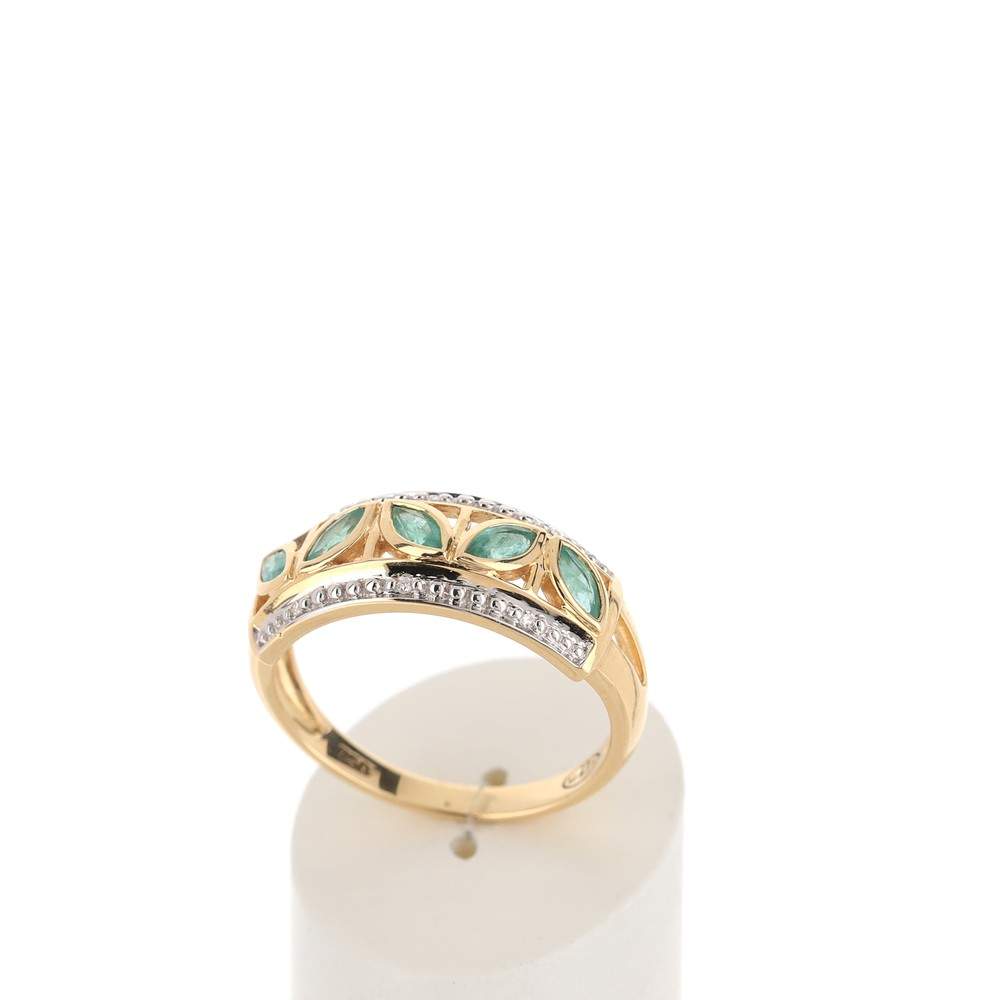 Bague or 750 2 tons émeraudes taille marquise et diamants - vue 2