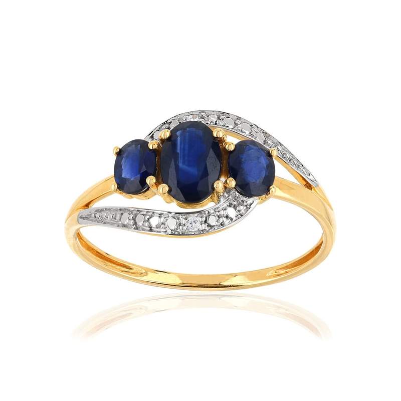 Bague or 750 2 tons ajourée saphirs ovales et diamants - vue 1