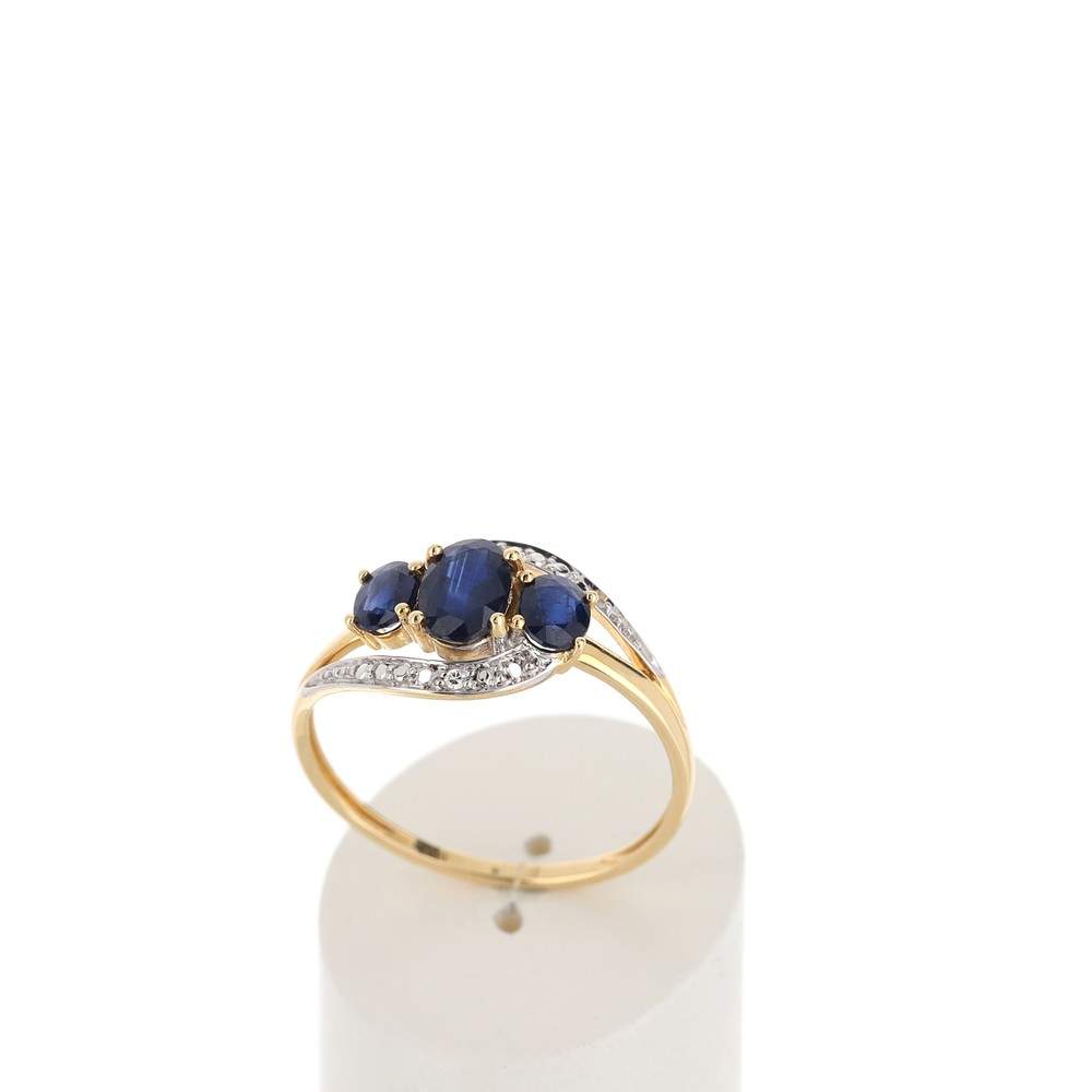 Bague or 750 2 tons ajourée saphirs ovales et diamants - vue 2