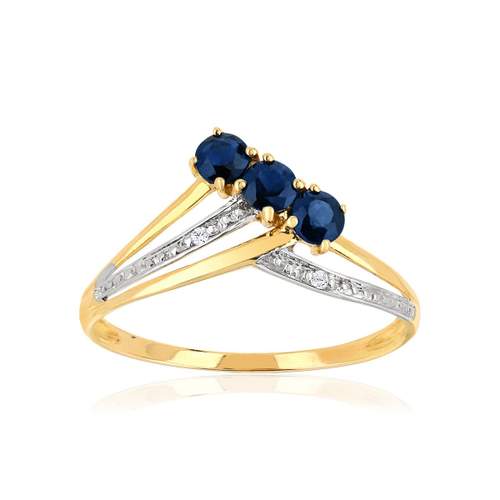 Bague or 750 2 tons ajourée saphirs et diamants