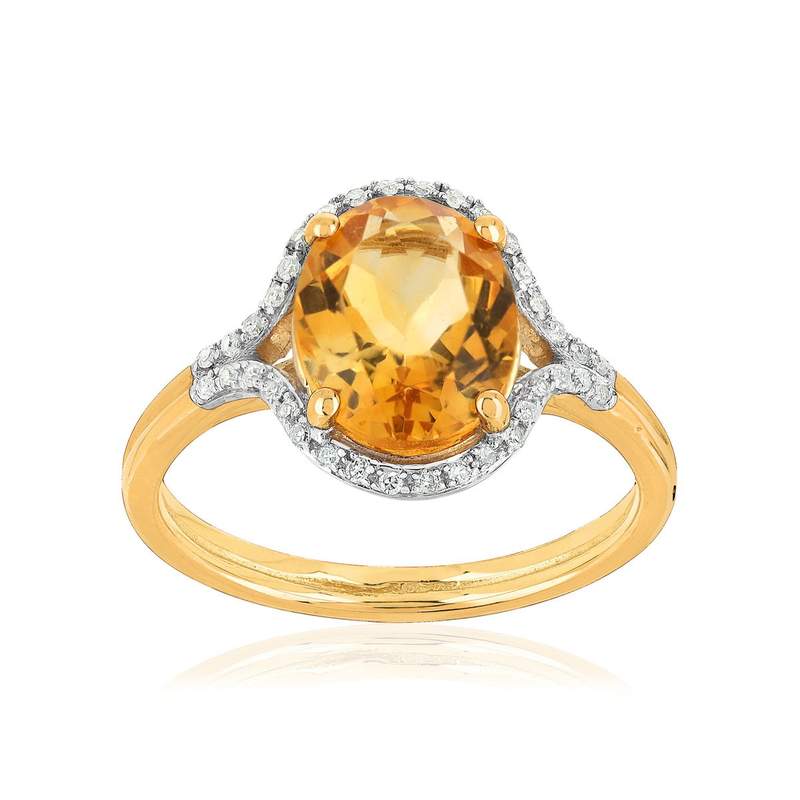 Bague or 750 2 tons ovale citrine et diamants - vue 1