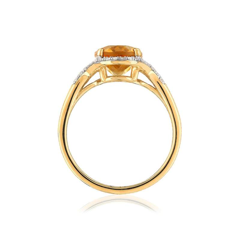 Bague or 750 2 tons ovale citrine et diamants - vue 2