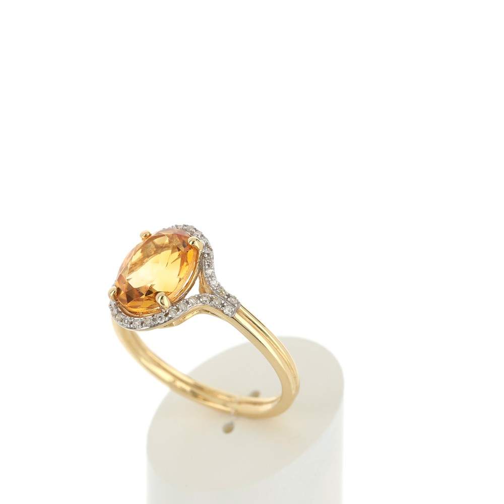 Bague or 750 2 tons ovale citrine et diamants - vue 3