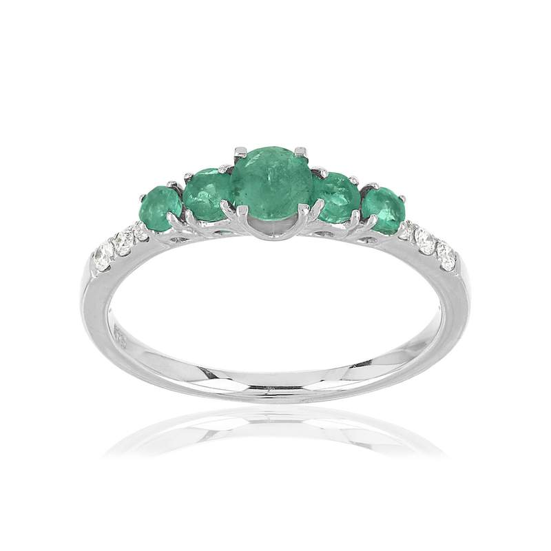 Bague or blanc 750 émeraude diamant - vue 1