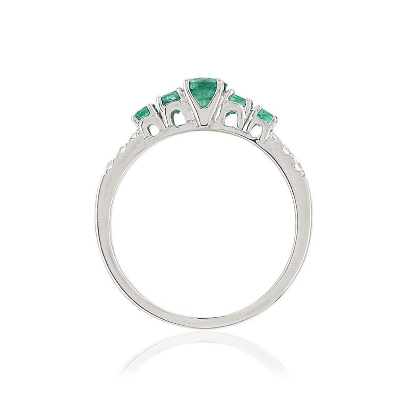 Bague or blanc 750 émeraude diamant - vue 2