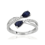 Bague or blanc 750 saphir diamant - vue 1