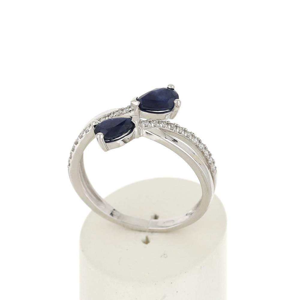 Bague or blanc 750 saphir diamant - vue 2