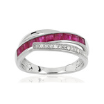Bague or blanc 750 rubis diamant - vue 1