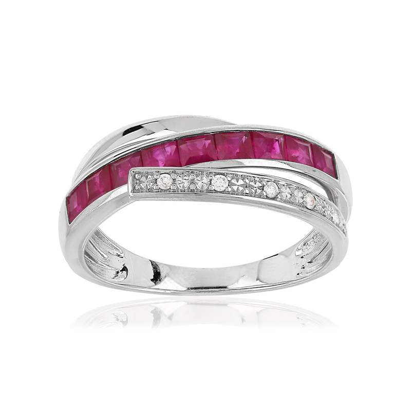 Bague or blanc 750 rubis diamant - vue 1
